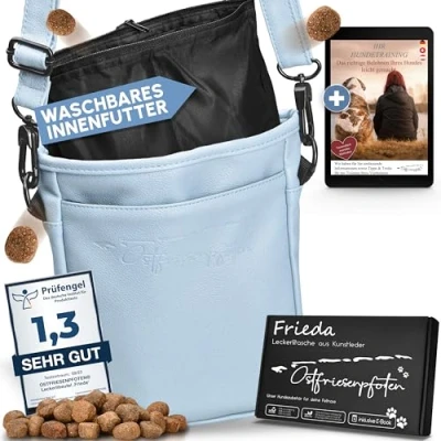 Abbildung von Ostfriesenpfoten® Leckerlibeutel &#039;Frieda&#039; für Hunde aus hochwertigem Kunstleder Lavendelblau Größe L Futterbeutel mit EasyOpen Einhandmagnetverschluss Gassitasche Leckerli
