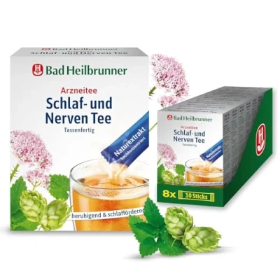 Abbildung von Bad Heilbrunner Schlaf &amp; Nerven Tee Arzneitee im Stick, Tassenfertig Melisse, Lavendel Hopfen beruhigt bei Nervosität Einschlafstörung für überreizte Nervenbündel (8 x 10 Sticks)