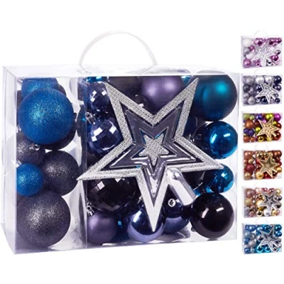 Abbildung von BRUBAKER Weihnachtsbaumkugel 50 teiliges Weihnachtskugel Set mit Baumspitze, Christbaumschmuck aus Kunststoff, Weihnachtsdekoration edel und robust