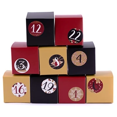 Abbildung von Adventskalender zum Befüllen Boxen Gold 24 Geschenkboxen Schachteln Weihnachten, Weihnachtskalender DIY Bastelset inkl. Adventszahlen Aufkleber von pajoma