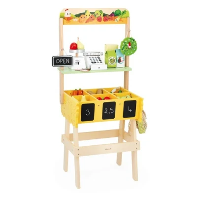 Abbildung von Janod Kinder Kaufladen Farm Market Rollenspiel Kind 32 Zubehörteile Fördert die Fantasie Spielzeug aus FSC Holz Wasserfarbe Ab 3 Jahre, J03322