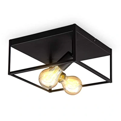 Abbildung von B.K.Licht Deckenleuchte Deckenlampe E27 Retro Schwarz Industrial BKL1428, ohne Leuchtmittel, 60W 2 flammig Käfig Vintage Schlafzimmer Wohnzimmer