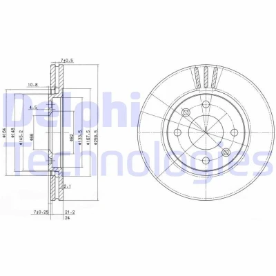 Abbildung von DELPHI BG2871 Bremsscheibe 260 24 4 Belüftet geölt unbehandelt ohne Radlager, ABS Sensorring PEUGEOT: 406 Kombi, Limousine