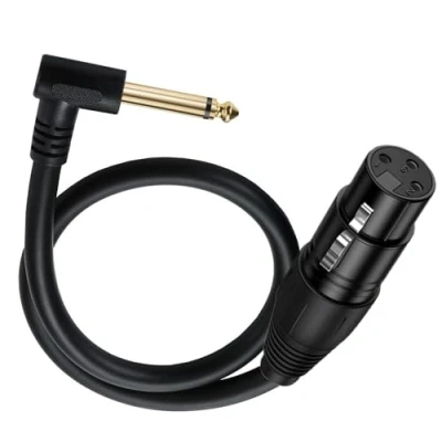 Abbildung von Halokny 50 cm XLR auf 1/4 Kabel, 90 Grad, 6,35 mm Mono TS Stecker 3 polige Buchse, symmetrisches Mikrofon, Stereo Audio Konverter, Adapter, für Mischer, Verstärker, Lautsprecher