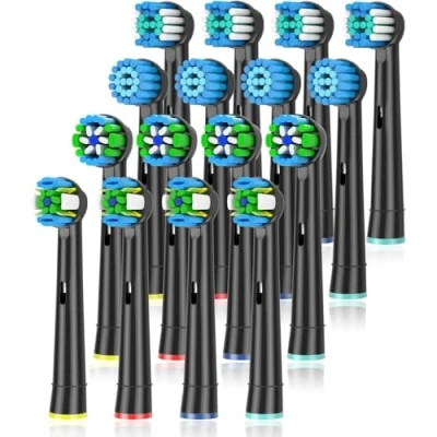 Abbildung von Qitizu Aufsteckbürsten Kompatibel mit Braun Oral b Elektrische Zahnbürste, 4 Floss, Precision, Sensitive, EfficientClean Zahnbürstenaufsatz Aufsätze (16 Schwarz)