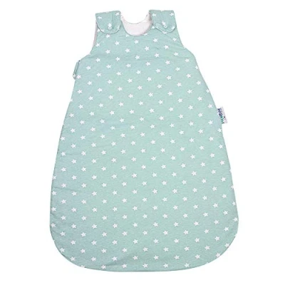 Abbildung von pic Bear Premium Babyschlafsack aus Jersey Baumwolle Atmungsaktiv, Mitwachsend und für Ganzjahres Nutzung mit verstellbaren Größen 50/56 Sterne celadon