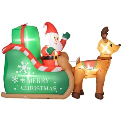 Abbildung von Outsunny Aufblasbar Weihnachtsdeko, 2,1 m Weihnachtsmann mit Schlitten &amp; Rentier, LED Beleuchtung, Selbstaufblasende Weihnachtsbeleuchtung für Innen und Außenbereich