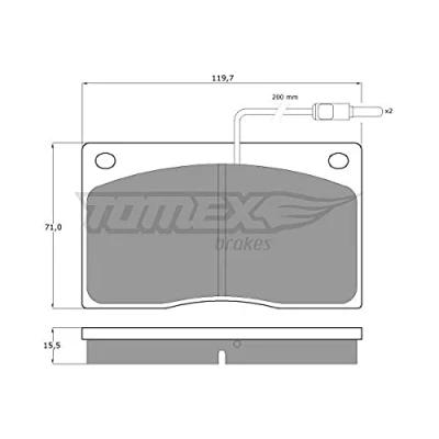 Abbildung von TOMEX brakes TX 11 74 Bremsbelagsatz Vorderachse mit integriertem Verschleißwarnkontakt JAGUAR: XJS Cabrio, XJ Limousine, RENAULT: MASTER 1 Kasten