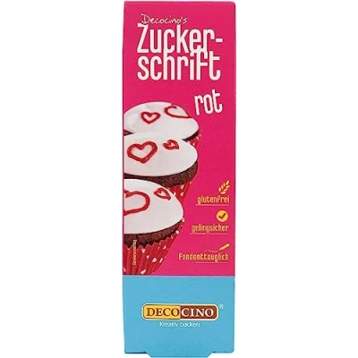 Abbildung von Decocino Zuckerschrift in Rot Lebensmittelfarben Schrift praktische Tube zur Beschriftung von Fondant &amp; Glasuren Back Deko für Torten, Kuchen Cup Cakes!