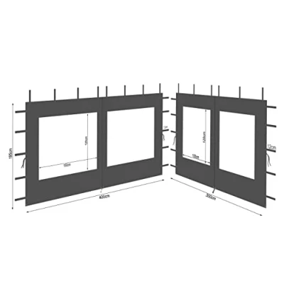 Abbildung von QUICK STAR 2 Seitenteile aus Polyester mit Fenster 300/400x195cm für Pavillon 3x4m Seitenwand Anthrazit RAL 7012 wasserdicht