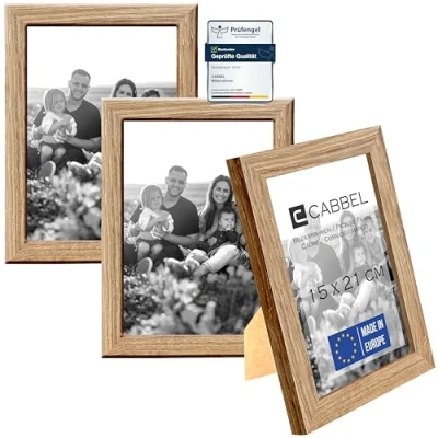 Abbildung von CABBEL 3er Set Bilderrahmen DIN A5 15x21 cm MDF Holz Rahmen mit bruchsicherem Acrylglas in Eiche