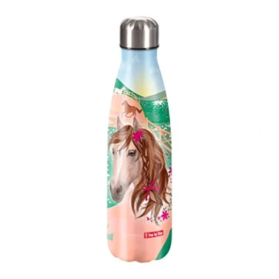 Abbildung von Step by Isolierte Trinkflasche aus Edelstahl, braun, für kohlensäurehaltige Getränke, auslaufsicher mit Schraubverschluss, BPA frei und 100% recycelbar, Schule Freizeit, 0,5 Liter