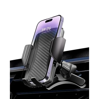 Abbildung von Hoppac Handyhalterung Auto, [2023 Upgrade Stahlhaken &amp; 360 Drehung EIN Knopf Entriegelung] Kfz Handyhalter Lüftung für iPhone Max Android Smartphone 4 7&quot;
