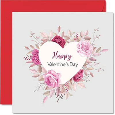 Abbildung von Valentinstagskarte für Sie und Ihn florales Liebesherz, romantische Freundin, Freund, Ehemann, Ehefrau, Partner, Verlobte, &quot;I Love You&quot;, Valentinstagskarte, 145 mm x