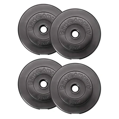 Abbildung von Bad Company Hantelscheiben 30/31 mm Kunststoff 20kg I Gewicht Set 4 x 5 kg Gewichte für Langhantel und Kurzhantel