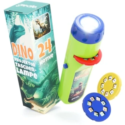 Abbildung von greate. Taschenlampe Dinosaurier Kinder Dino Projektor Lampe mit 3 Scheiben &amp; 24 Bilder Diashow Spielzeug, Taschenlampe, Geschenke Kinder, Spielzeug