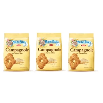 Abbildung von 12x Barilla Mulino Bianco Campagnole con Farina di Riso Shortbread Kekse mit Reismehl 700g