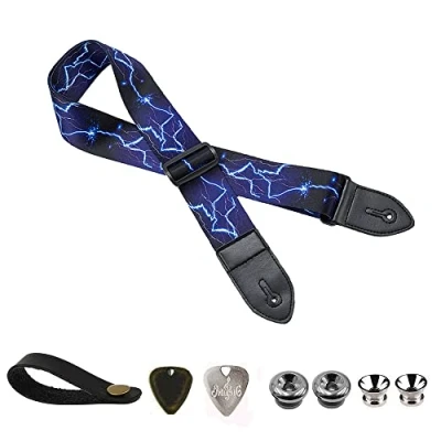 Abbildung von BetterJonny Gitarrengurt, Basicon Verstellbarer Gitarren Gurt Gitarrenband Guitar Strap mit Lederenden Plektrum Knöpfe Gitarrenhals für E Gitarre Akustikgitarre Bass