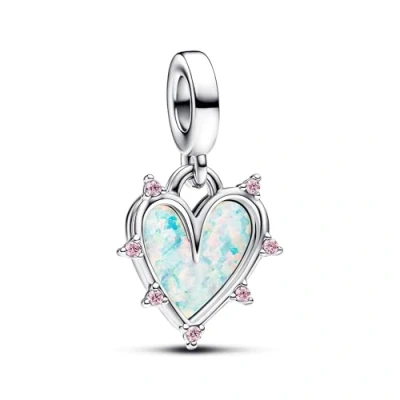 Abbildung von PANDORA Moments Schillernder doppelter Freundschafts Charm Anhänger aus Sterling Silber mit künstlichem Opal, Kompatibel ME und Armbänder, 793434C01