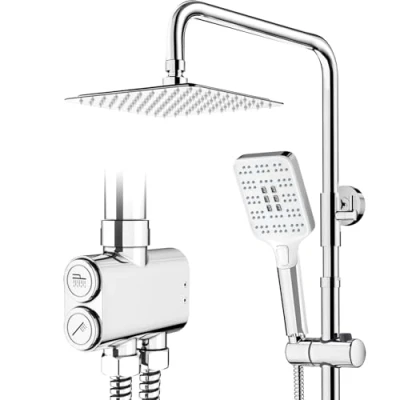 Abbildung von Rainsworth Regendusche ohne Armatur Chrome, 20 X cm eckig und 3 Strahlarten Duschkopf, Duschsystem, Duschsäule Duschset für Dusche