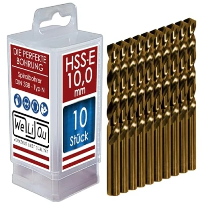Abbildung von WELIQU 10 Stück HSS E Kobalt Spiralbohrer Ø 10,0 mm, geschliffene, selbstzentrierende Präzisionsbohrer für die Metallbearbeitung
