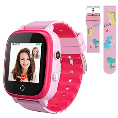 Abbildung von OKYUK 4G Smartwatch für Kinder mit SIM Karte, GPS Tracker, mehrere Desktop Stile zur Auswahl, Zwei Wege Anrufe, SOS, WLAN, wasserdichter Touchscreen 412 Jungen und Mädchen (T5 Rosa)