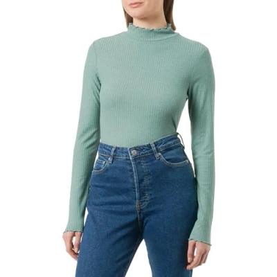 Abbildung von QS by s.Oliver MIT Rollsaum Langarmshirt, Damen, Größe: Small, Minze
