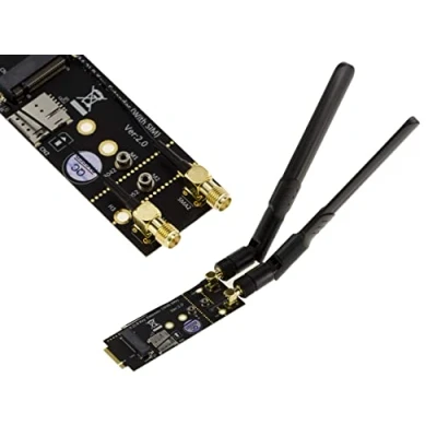 Abbildung von KALEA INFORMATIQUE Adapter Extender M2 Bkey + SIM auf M.2 B Key für 3G 4G 5G Modulkarte, mit 2 Antennen.