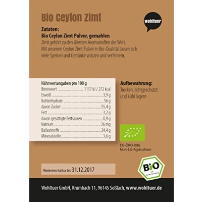 Abbildung von Wohltuer BIO Ceylon Zimt gemahlen Zimtpulver I LECKER UND GESUND 100% reines Naturprodukt (600 g)