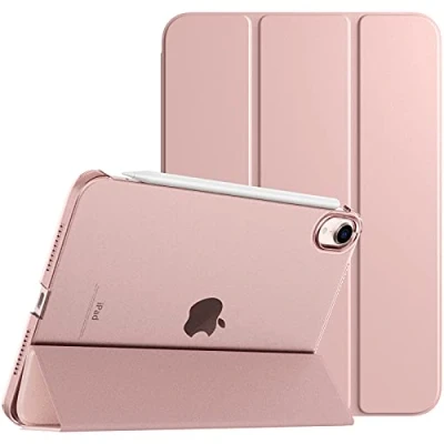 Abbildung von TiMOVO Hülle Kompatibel mit Neu iPad Mini 6. Generation, 6 Hülle(8.3 Zoll, 2021), Transluzenter PC Rückendeckel Faltbar Magnetisch Auto Schlaf/Wach Unterstützt Touch ID, Roségold