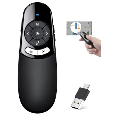 Abbildung von HELLCOOL Digitaler Presenter, 2.4 GHz Wireless Presenter via USB Empfänger, Laserointer für Präsentationen, Präsentationsfernbedienung Windows/Mac/PowerPoint/Keynote/Google Slides/PDF