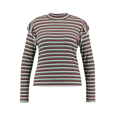 Abbildung von Urban Classics Curvy Ladies Striped Turtleneck Langarmshirt, Damen, Größe: 3XL, White/green/firered