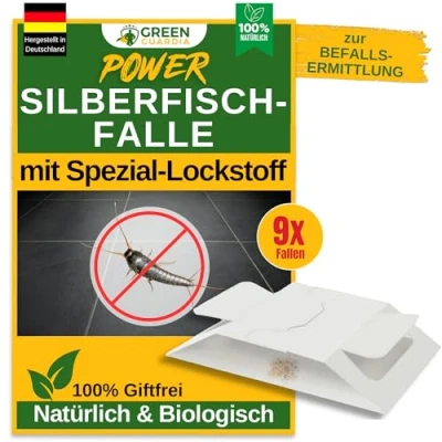 Abbildung von GREEN GUARDIA Silberfisch Falle mit Spezial Lockstoff 9X Fallen umweltfreundlich Silberfische bekämpfen, Chemiefreie starker Klebefläche, giftfrei &amp; geruchsneutral