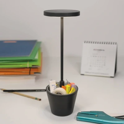 Abbildung von Zafferano, Poldina Reverso Lampe, Wiederaufladbare und Kabellose Tischlampe mit Touch Control, Geeignet für den Innen Außenbereich, Dimmer, 2200 3000 K, Höhe 35 cm, Farbe Dunkelgrau