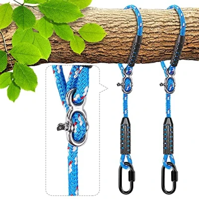 Abbildung von BeneLabel 2er Schaukel Befestigung Baum, 100cm Hängematte Aufhängung Seil Einstellbar Hängesessel Gurt mit Karabiner Baumschaukel Nestschaukel Balkenbefestigung, 454kg/10mm Durchmesser, Blau