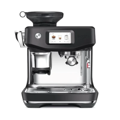 Abbildung von Sage The Barista Touch Impress Kaffeemaschine von Bohne zu Tasse mit Mahlwerk, Milchaufschäumer und Cold Brew Funktion Schwarzer Trüffel