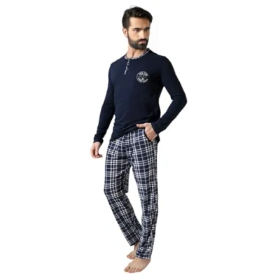 Abbildung von Neti Herren Schlafanzug lang Pyjama Nachtanzug100% Baumwolle M XXL (DE/NL/SE/PL, Alphanumerisch, M, Regular, PM00086 4 Navy)