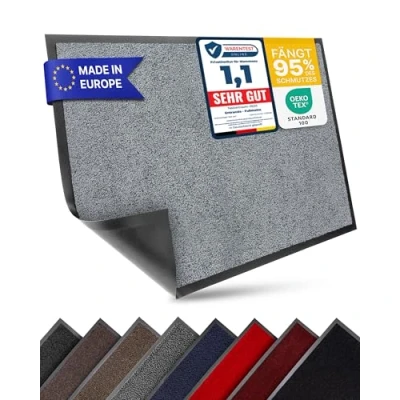 Abbildung von Entrando Fußmatte für innen und außen, waschbar, robust, rutschfest, saugfähig Eingangsbereich, Flur, Büro (90x120 cm, Grau)
