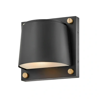 Abbildung von Hinkley HK SCOUT BK Wandleuchte 1xGU10 8W LED IP44 3000K Verbundwerkstoff wetterfest schwarz, geätzte Linse H:16.5cm B:16.5cm dimmbar