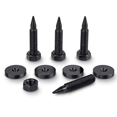Abbildung von PrecisionGeek Stahl oxidiert schwarz, M6 Lautsprecherspikes und Pads aus schwarzem Stahl, Vibrationsdämpfer für HiFi Systeme, Schränke, Soundbars Set mit 4 Spikes
