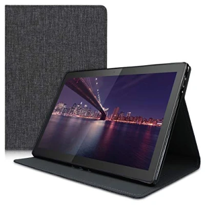 Abbildung von kwmobile Schutzhülle kompatibel mit Lenovo Tab M10 Hülle Slim Tablet Cover Case Ständer Stoff Dunkelgrau