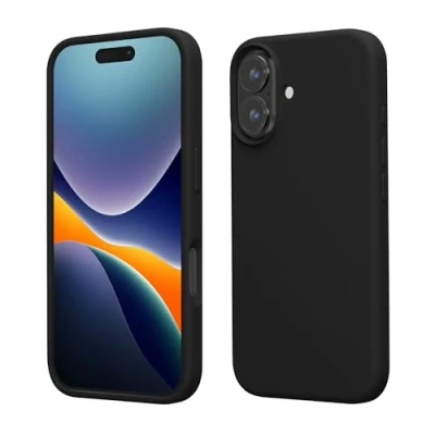 Abbildung von kwmobile Hülle kompatibel mit iPhone 16 Silikon Handy Case Handyhülle weiche Oberfläche kabelloses Laden Schwarz