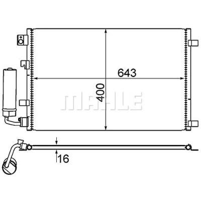 Abbildung von MAHLE ORIGINAL AC 604 001S Klimakondensator mit Trockner 643 NISSAN: Qashqai / Qashqai+2 I, I Van