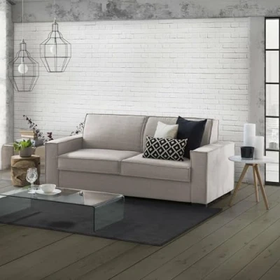 Abbildung von Talamo Italia Festes Sofa Adriana, 2 Sitzer Sofa, 100% Made in Italy, Wohnzimmersofa aus Stoff, mit Standard Armlehnen, Cm 180x95h90, Turteltaube