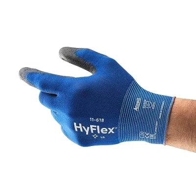 Abbildung von Ansell HyFlex 11 618 Arbeitshandschuhe aus Nylon, extra dünn, Mechaniker Handschuh, Mehrzweck, Herren Arbeitskleidung, strapazierfähig, blau, Größe 9 (1 Paar), 11618PRO, (2 Stück)