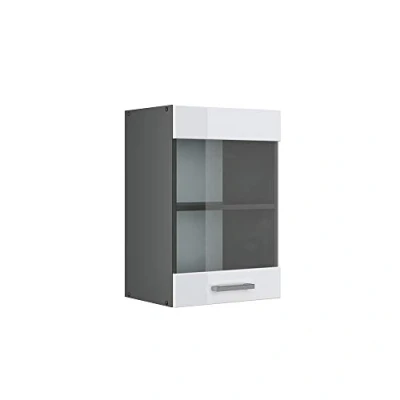 Abbildung von Vicco Glashängeschrank R Line, Weiß Hochglanz/Anthrazit, 40 cm