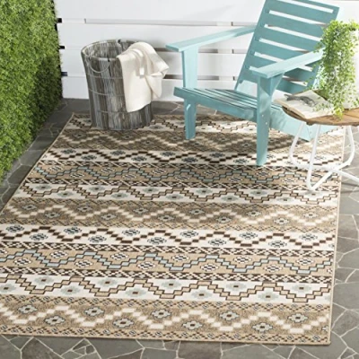Abbildung von SAFAVIEH Boho Teppich für Wohnzimmer, Esszimmer, Schlafzimmer Veranda Collection, Kurzer Flor, Creme und Braun, 201 X 290 cm