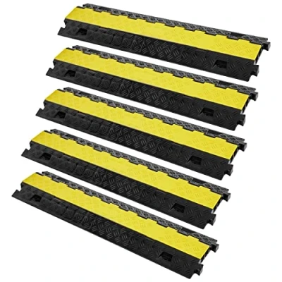 Abbildung von VEVOR 5er Set 2 Kanal Kabelschutzrampe Kabelbrücke aus TPU &amp; TPR Schlauchbrücke 91,8 x 25 4,3 cm Überfahrschutz 10000 kg (pro Achse) Tragfähigkeit Kabel Rampe Anti Rutsch Design Ideal für Parkplätze