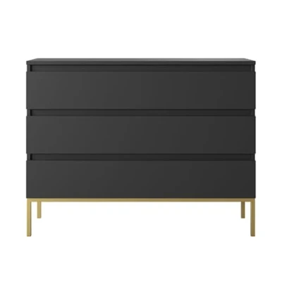 Abbildung von Selsey Kommode Schrank Aufbewahrungsschrank 100 cm Mit 3 Schubladen Schwarz Goldene Beine Bemmi