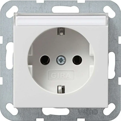 Abbildung von Gira 445403 SCHUKO Steckdose mit Klappdeckel System 55 Reinweiß glänzend